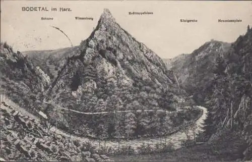 AK Bodetal im Harz Roßtrappenfelsen Schurre Winzenburg Königsruhe, gelaufen 193?