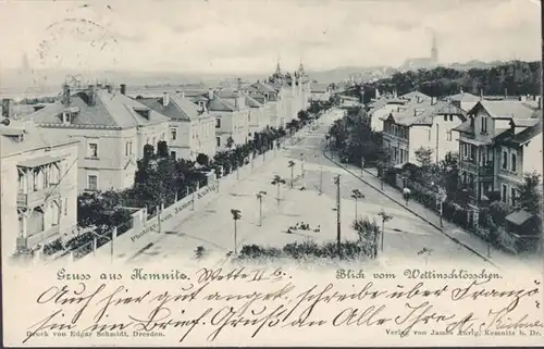 AK Gruss aus Kemnitz Blick vom Wettinschlösschen, gelaufen 1899