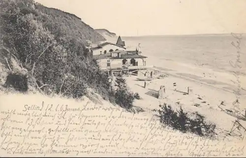 AK Sellin Strand Badehaus, gelaufen 1903