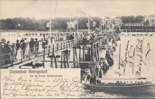 AK Ostseebad Heringsdorf Auf der Kaiser Wilhelmbrücke, gelaufen 1904