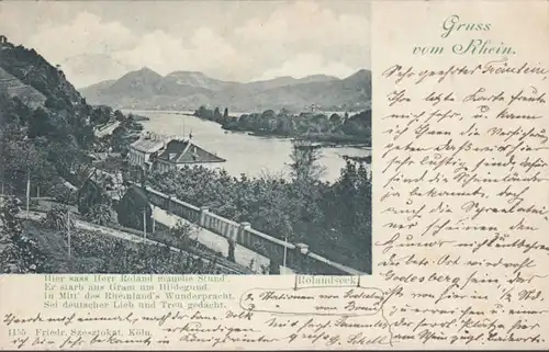 AK Gruss du Rhin Rolandseck, couru 1898