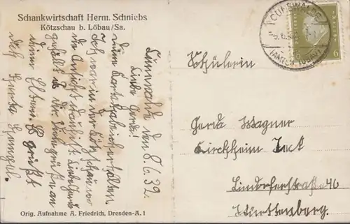 AK Kötzschau Schankerwirtschaft Herm. Schniebs, couru en 1932