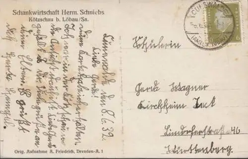 AK Kötzschau Schankerwirtschaft Herm. Schniebs, couru en 1932