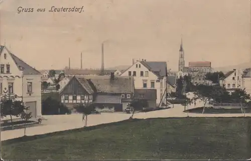 AK Gruss aus Leutersdorf Stadtansicht, gelaufen 1907