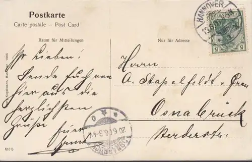 AK Hannover Hauptpost, gelaufen 1906