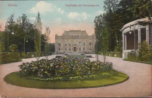 AK Görlitz Stadtgarten avec salle de concert, couru 1916