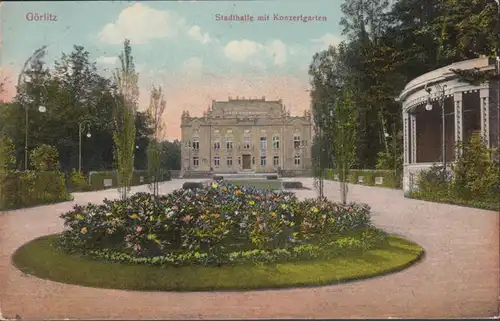 AK Görlitz Stadtgarten mit Konzerthalle, gelaufen 1916