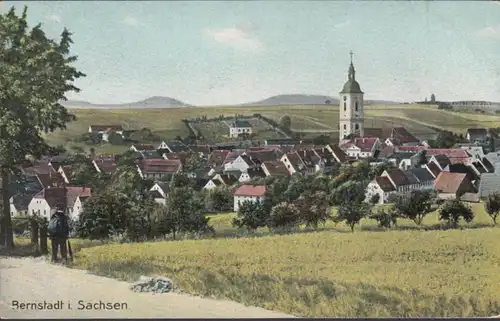 AK Bernstadt Stadtansicht Kirche, gelaufen 1913