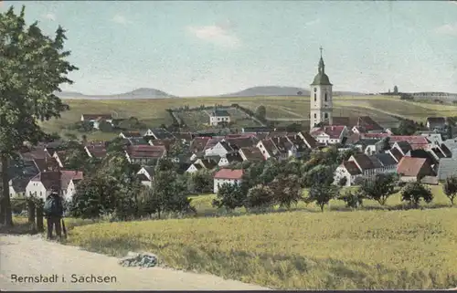 AK Bernstadt Vue de la ville Eglise, couru 1913