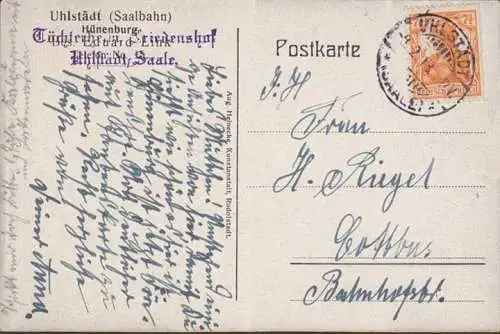 AK Uhlstädt, Bahnhof, Kirche, Genesungsheim, gelaufen 1918