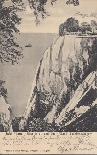 AK Sassnitz Stubbenkammer Zerklüftete Wand, gelaufen 1904