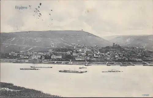 AK Bingen Rheinansicht Bahnpost, gelaufen 1909