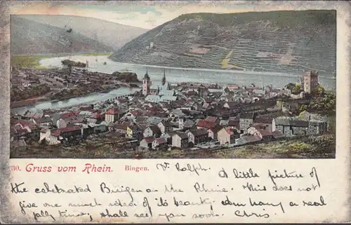 AK Gruss vom Rhein Bingen, gelaufen 1904