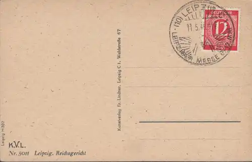 AK Leipzig Reichsgericht, cacheté 1946
