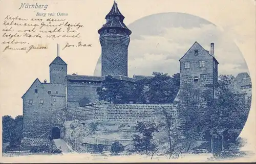 AK Nürnberg Burg von Osten, gelaufen 1899