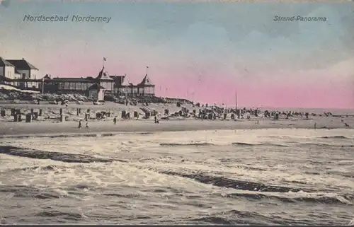 AK Norderney Strand Panorama, gelaufen 1910