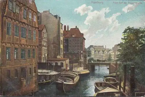 AK Hamburg Altstadt, Fleet bei der Poggenmühle, gelaufen 1906