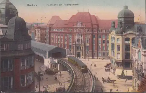 AK Hambourg Hochbahn am Rödingsmarkt, couru en 1916