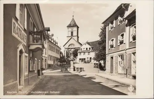 AK Kandern Marktplatz mit Rathaus, gelaufen 1937