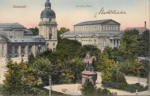 AK Darmstadt Paradeplatz, gelaufen 1917