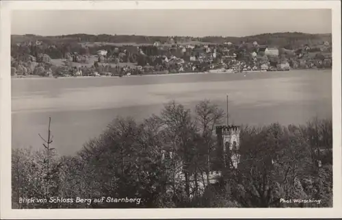 AK Blick von Schloss Berg auf Starnberg Bahnpost, gelaufen 1934