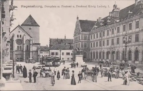 AK Regensburg Domplatz avec bureau de poste, incurvée