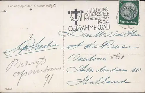 AK Passionsspieldorf Oberammergau, gelaufen 1934