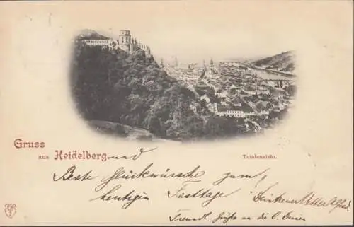 AK Gruss de Heidelberg vue totale, couru en 1897