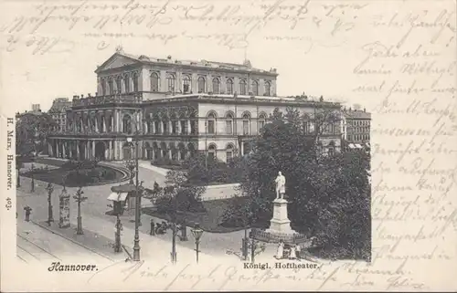 AK Hannover Hoftheater Bahnpost, gelaufen 1903
