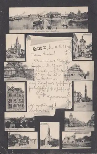 AK Konstanz Mehrbildkarte, gelaufen 1908