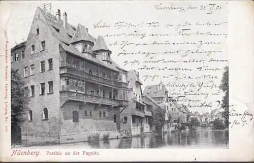 AK Nürnberg Partie an der Pregnitz, gelaufen 1903