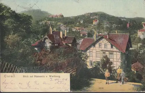 AK Blick auf Hainstein und Wartburg, gelaufen 1904