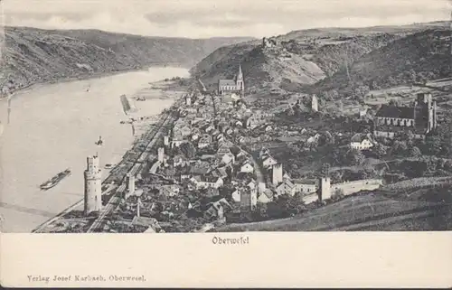 AK Oberwesel Rhein et vue sur la ville, incurvée
