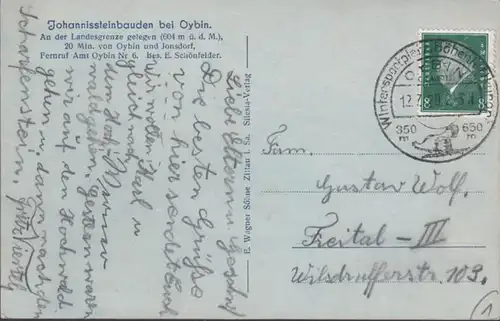 AK Oybin Grissteinbauden, couru 1929
