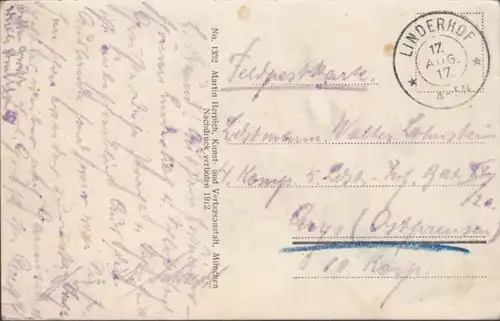 AK Schloss Linderhof Feldpost, gelaufen 1917