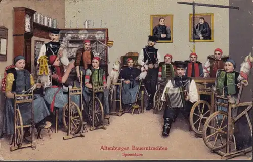 AK Altenburger Bauerntrachten Spinnstube, gelaufen 1921