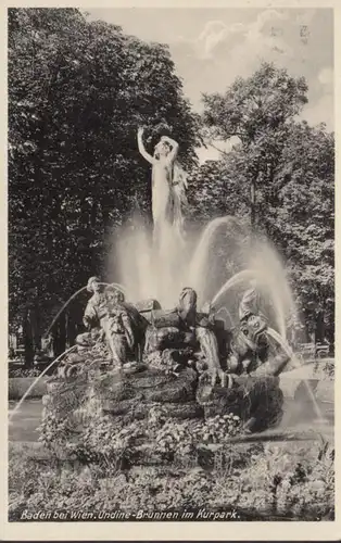 AK Baden bei Wien Undine Brunnen im Kurpark, gelaufen 1933