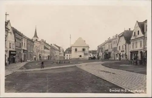 AK Gmünd Hauptplatz Apotheke Tabak Trafik Shell, gelaufen 1929