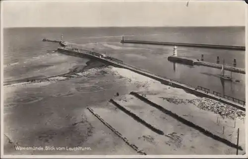 AK Warnemünde Blick vom Leuchtturm, gelaufen 1930