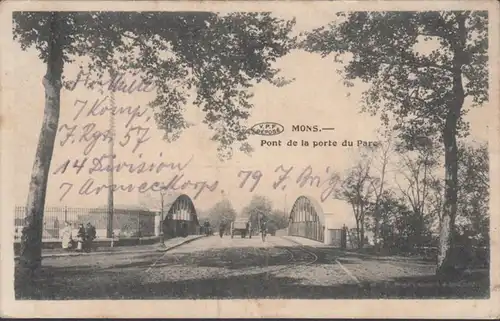 CPA Mons Pont de la porte du Parc Poste militaire, circulé 1915