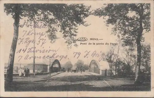 CPA Mons Pont de la porte du Parc poste militaire, circulé 1915