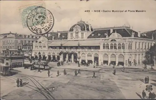 CPA Nice Casino Municipal et Place Masséna, circulé 1906