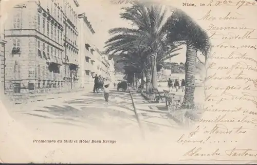 CPA Nice Promenade du Midi et Hôtel Beau Rivage, circulé 1900