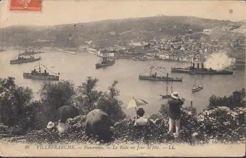 CPA Villefranche-sur-Mer Panorama La Rade un Jour de fete, circulé 1911
