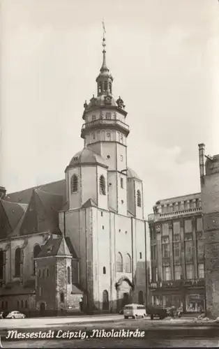 AK Leipzig Messestadt Nikolaikirche, gelaufen