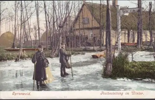 AK Spreewald Postbestellung im Winter, ungelaufen