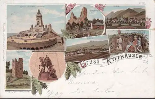 AK Gruss vom Kyffhäuser Mehrbild Litho, gelaufen 1897