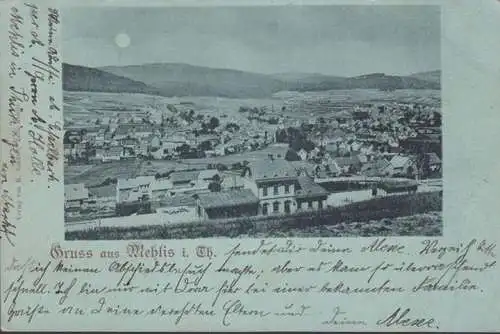 AK Gruss aus Mehlis, Stadtansicht, Mondschein, gelaufen 1898