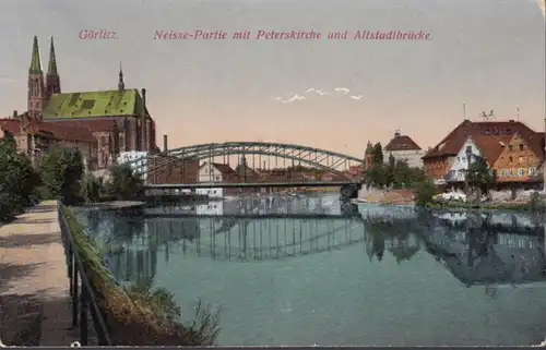 AK Görlitz Neisse Partie avec Saint-Pierre et le pont de la vieille ville, couru 1916