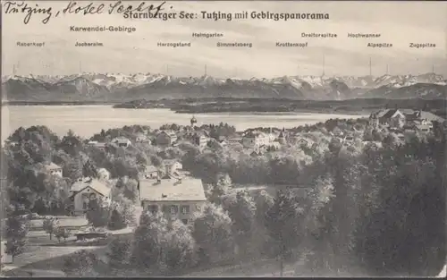 AK Starnberger See Tutzing mit Gebirgspanorama, gelaufen 1911